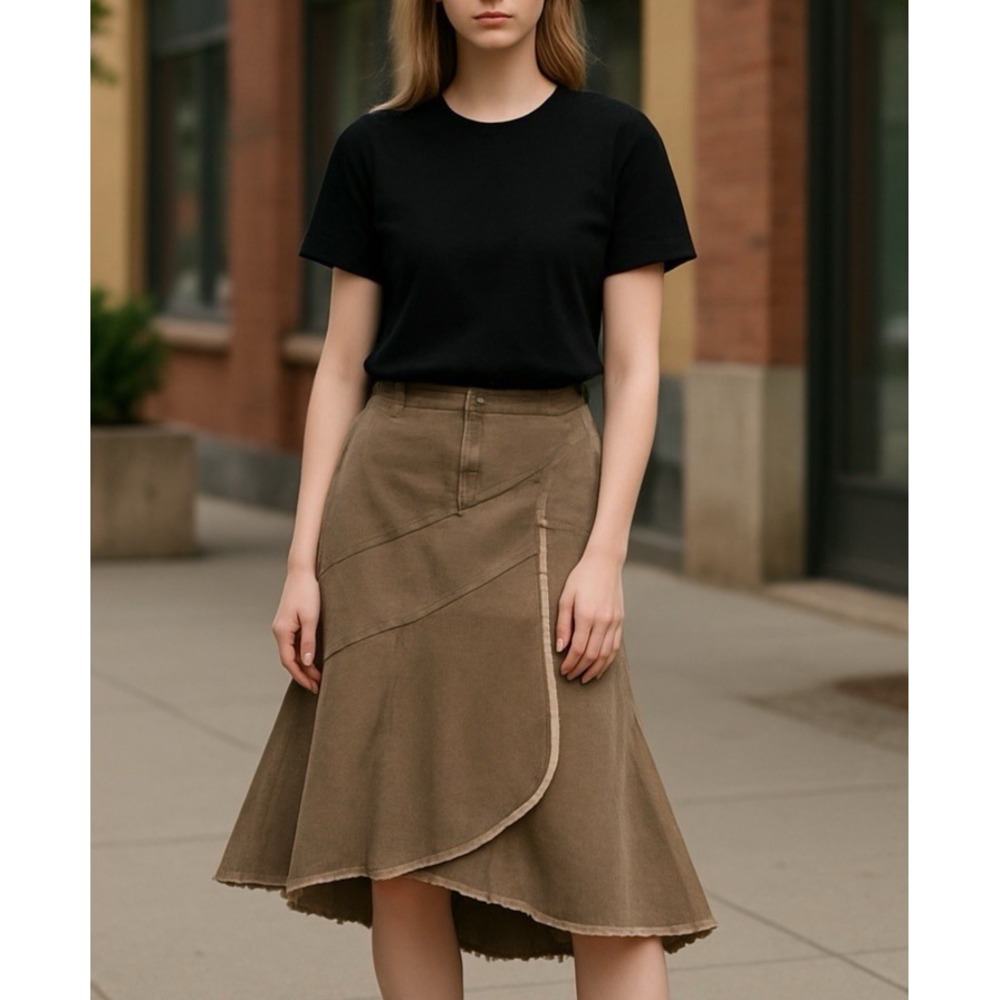 Newport News Olive Brown High-Low Skirt